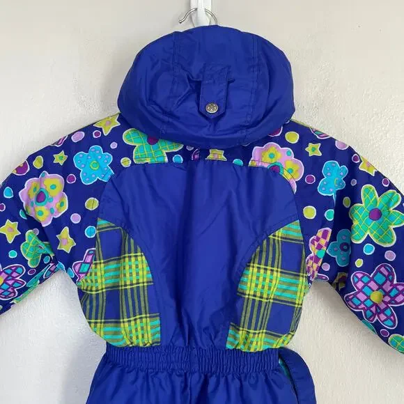 FERA Snowsuit Girl's One Piece Insulated Blue Green Size 4 Hooded Fanny Pack